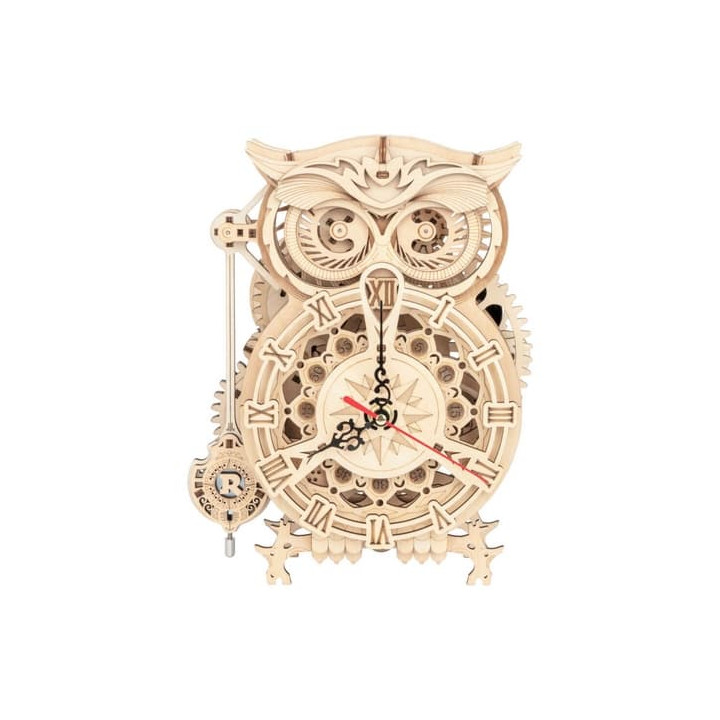 RoboTime 3D dřevěné mechanické puzzle Soví hodiny