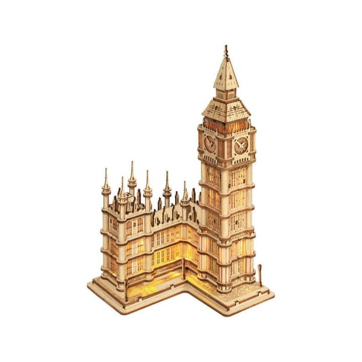 RoboTime dřevěné 3D puzzle hodinová věž Big Ben svítící