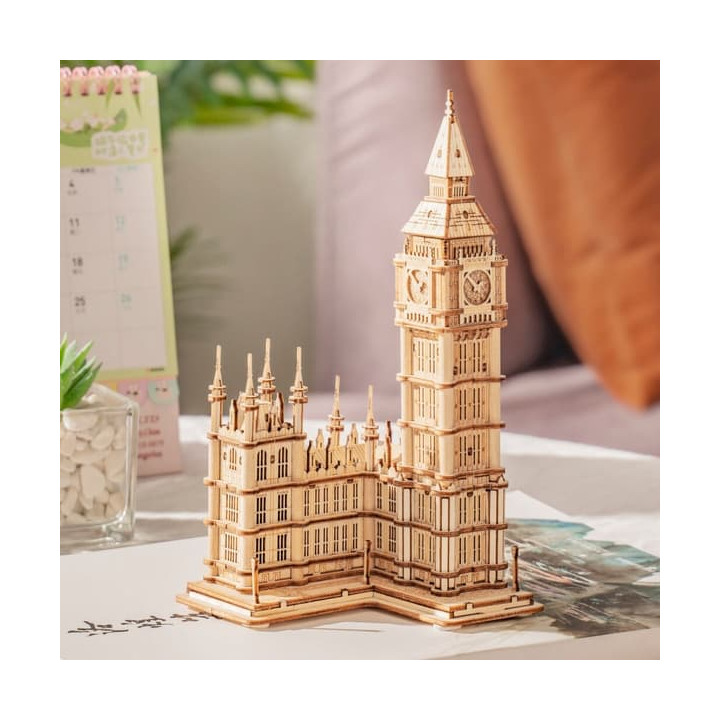 RoboTime dřevěné 3D puzzle hodinová věž Big Ben svítící
