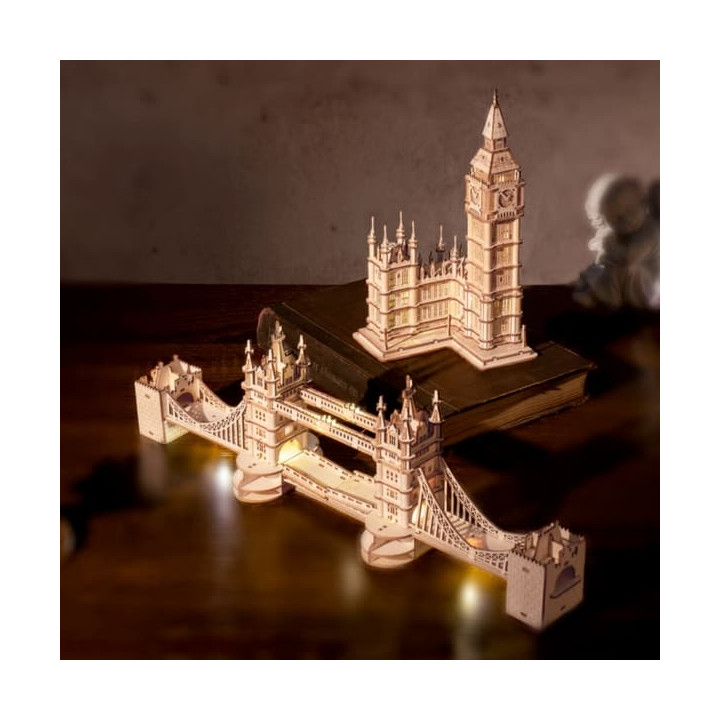 RoboTime dřevěné 3D puzzle hodinová věž Big Ben svítící