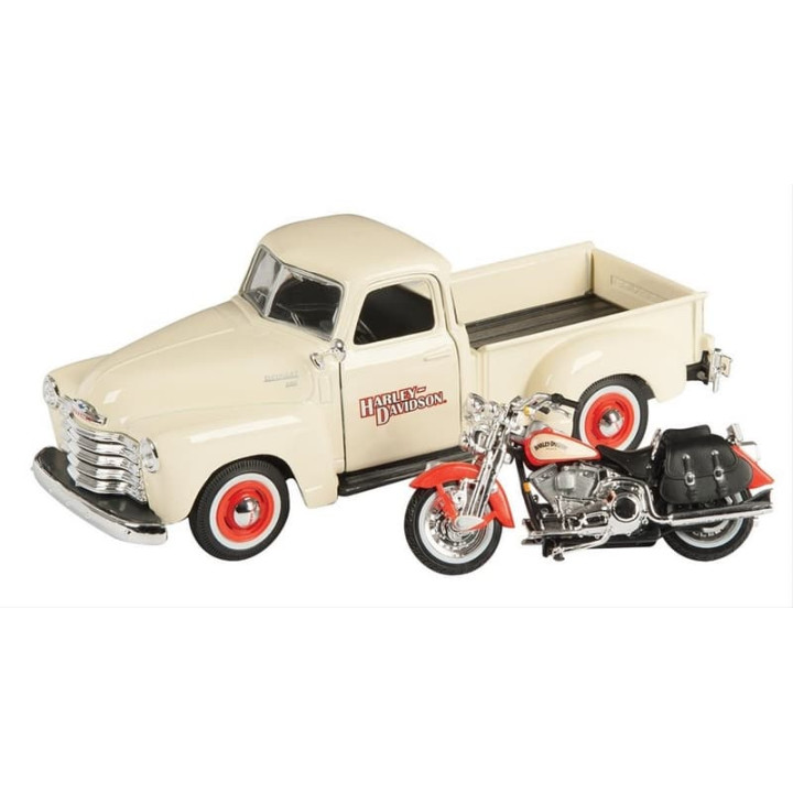 Maisto - Harley-Davidson Custom, 1950 Chevrolet 3100 Pickup + 2001 FLSTS Heritage Springer, 1:24