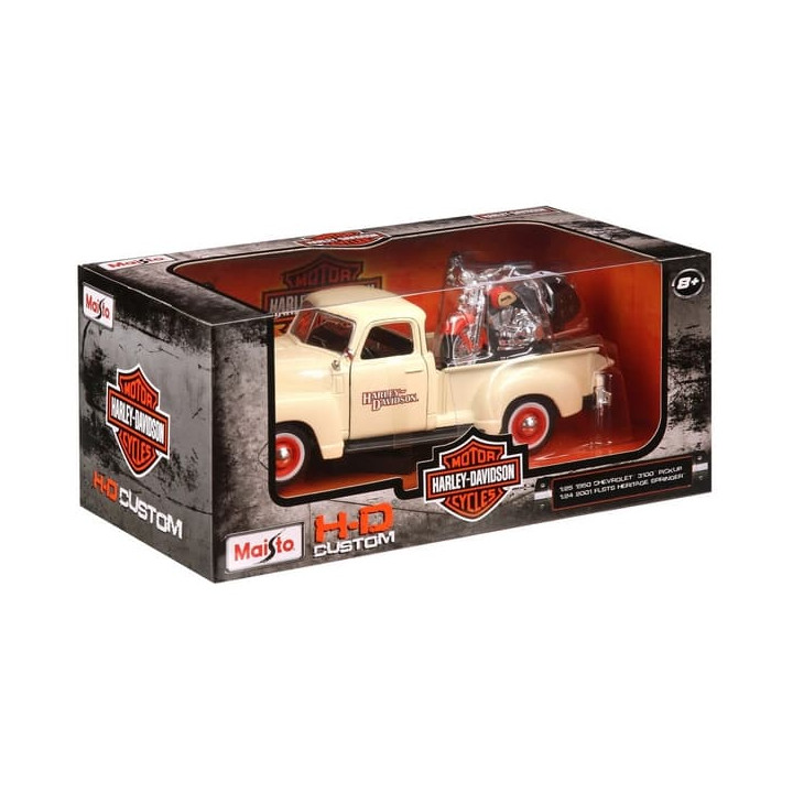 Maisto - Harley-Davidson Custom, 1950 Chevrolet 3100 Pickup + 2001 FLSTS Heritage Springer, 1:24