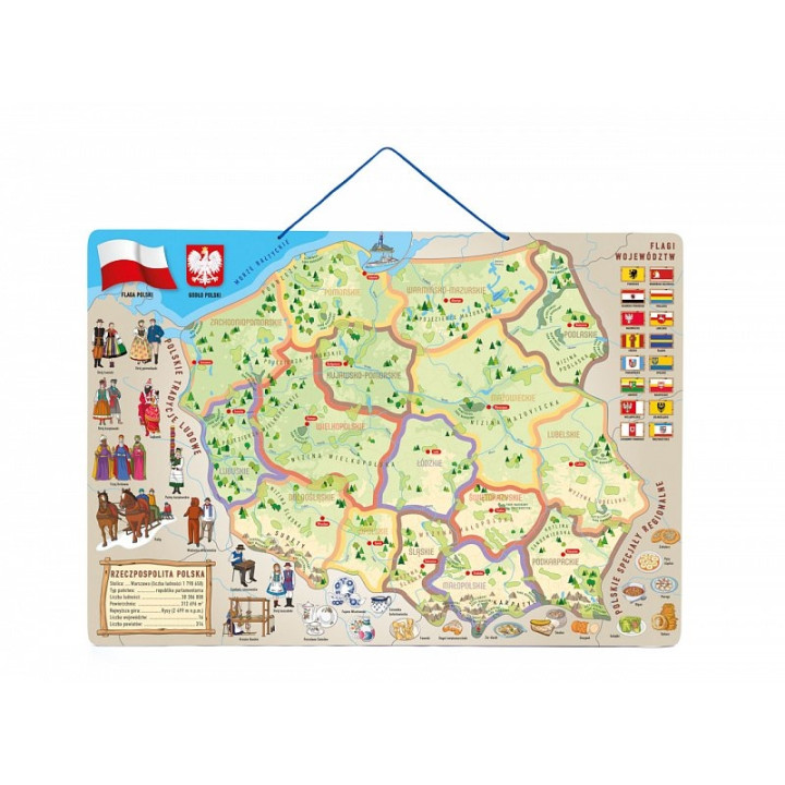Magnetická mapa Polska s obrázky a společenská hra 3v1