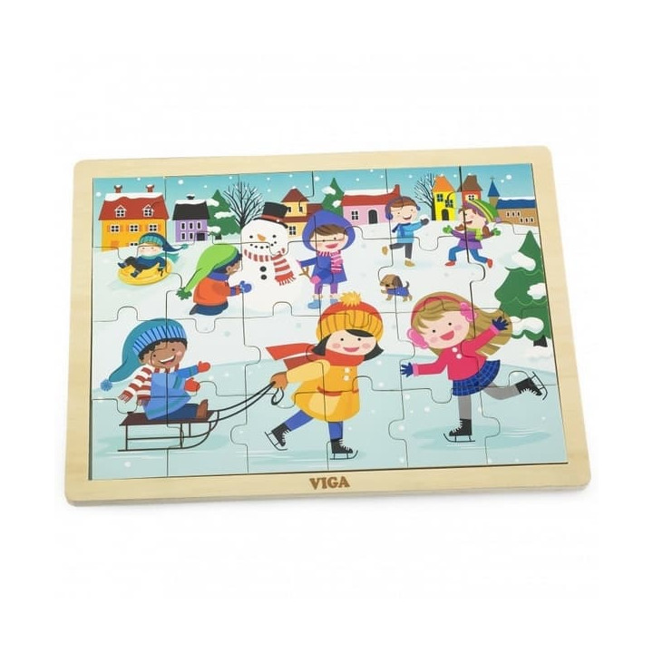 Dřevěné puzzle 24 dílků - zima