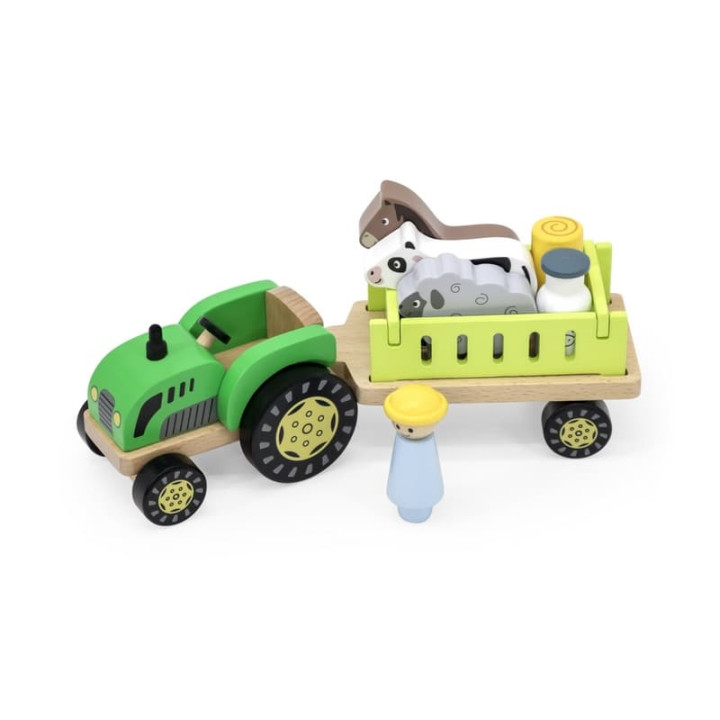Dřevěný traktor se zvířátky