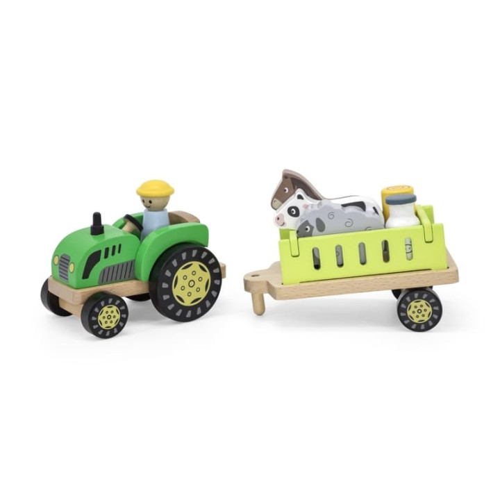 Dřevěný traktor se zvířátky