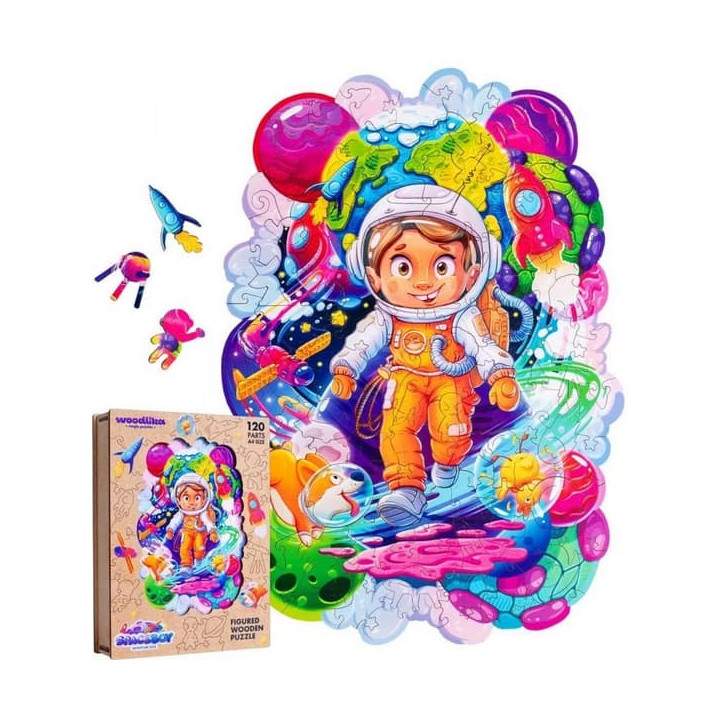 DŘEVĚNÉ BAREVNÉ PUZZLE - Vesmírný dobrodruh