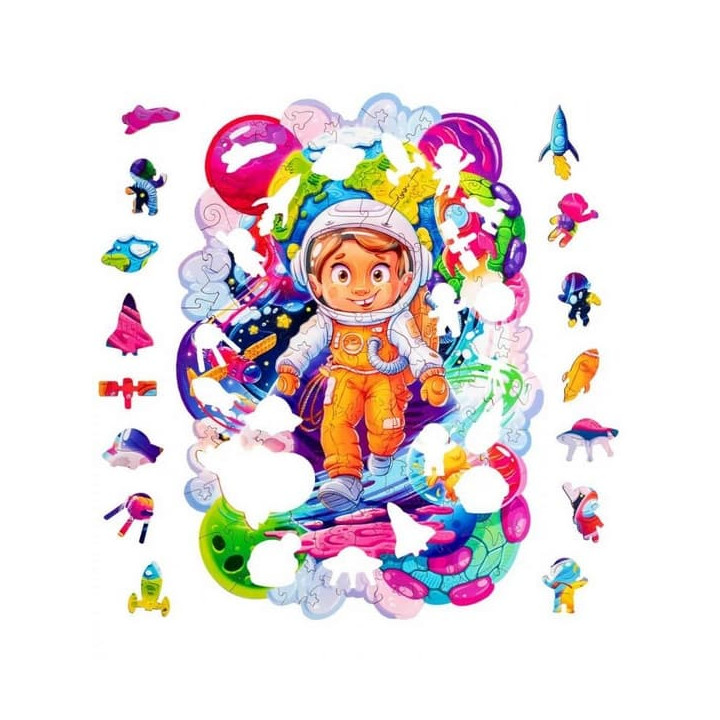 DŘEVĚNÉ BAREVNÉ PUZZLE - Vesmírný dobrodruh