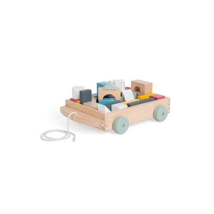Bigjigs Toys Vozík s dřevěnými kostkami
