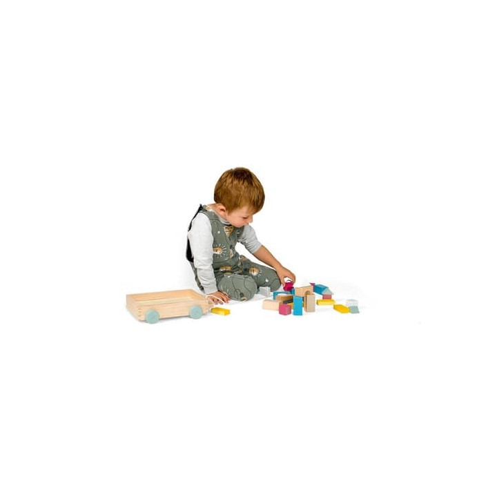 Bigjigs Toys Vozík s dřevěnými kostkami