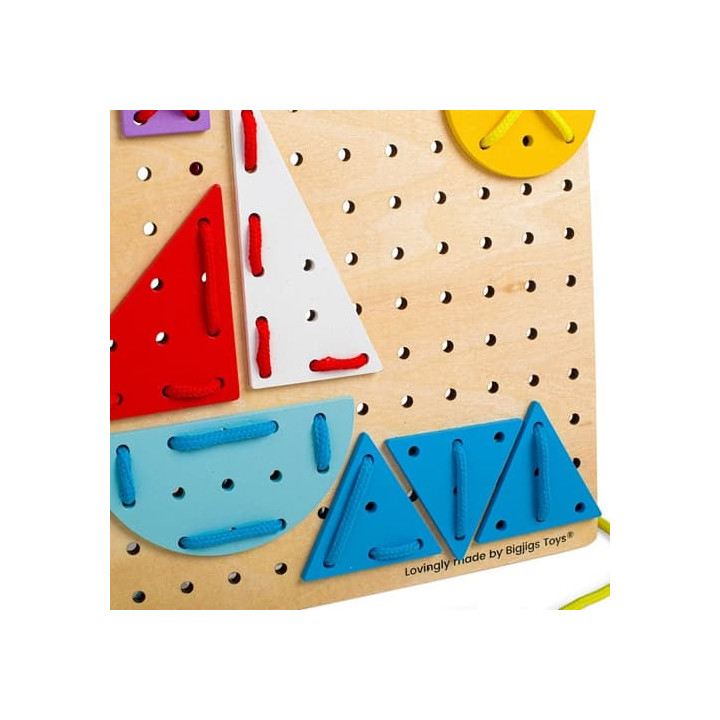 Bigjigs Toys Dřevěná šněrovací hra Geometrické tvary