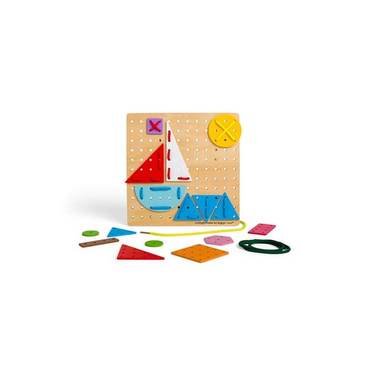 Bigjigs Toys Dřevěná šněrovací hra Geometrické tvary