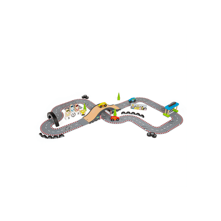 Bigjigs Rail Dřevěná autodráha závodní den