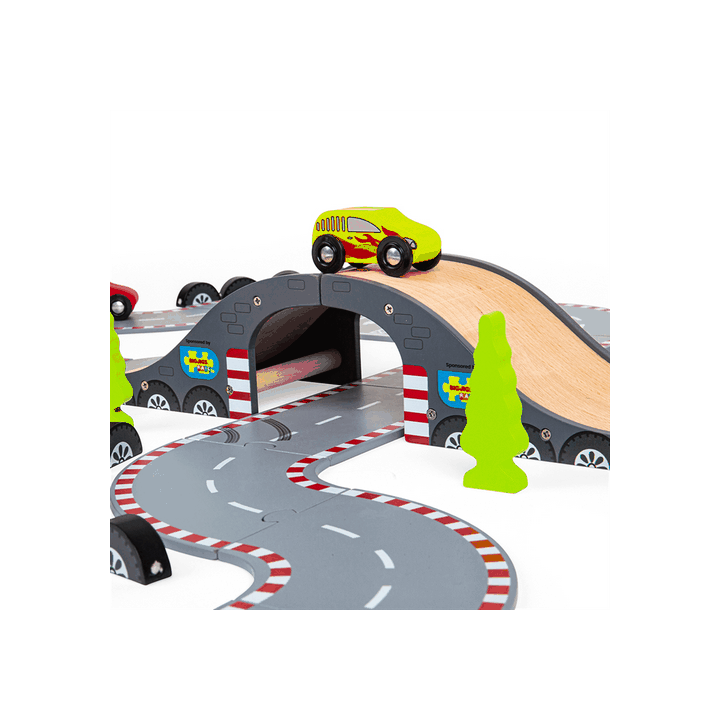 Bigjigs Rail Dřevěná autodráha závodní den