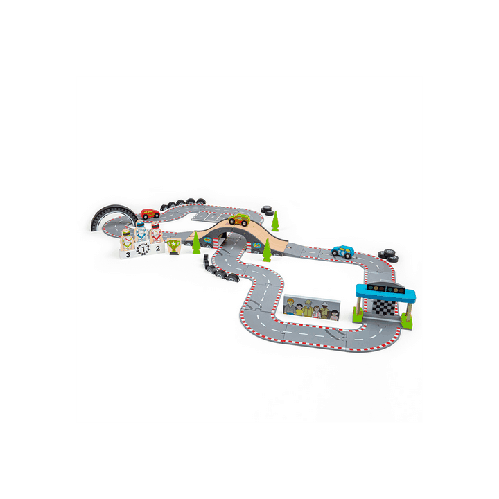 Bigjigs Rail Dřevěná autodráha závodní den