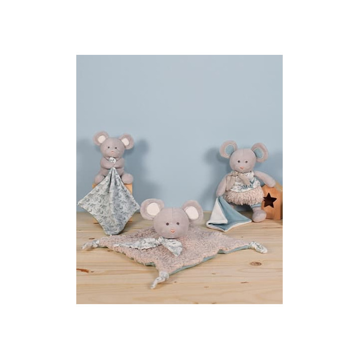 Doudou Dárková sada - Plyšová myška s dečkou z BIO bavlny 22 cm