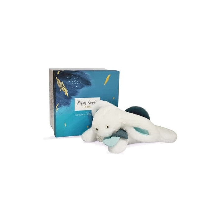 Doudou Dárková sada - Plyšový králíček s tmavě modrou bambulkou 25 cm