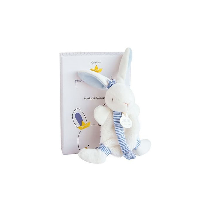 Doudou Dárková sada - Hračka s úchytem na dudlík králíček 15 cm modrý