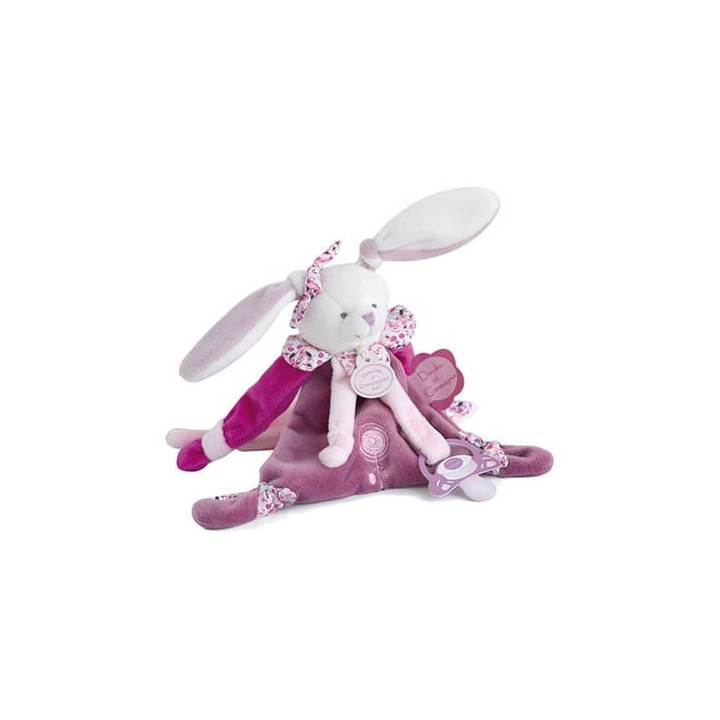 Doudou Dárková sada - Hračka s úchytem na dudlík králíček 17 cm