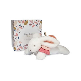 Doudou Dárková sada - Plyšový králíček s tmavě růžovou bambulkou 25 cm