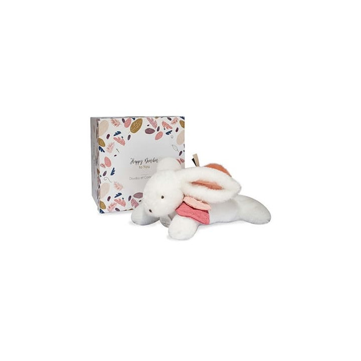 Doudou Dárková sada - Plyšový králíček s tmavě růžovou bambulkou 25 cm