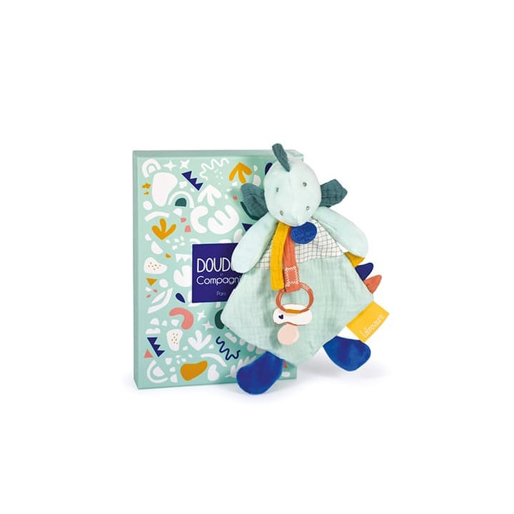 Doudou Dárková sada - Hračka s úchytem na dudlík dinosaurus zelený 23 cm