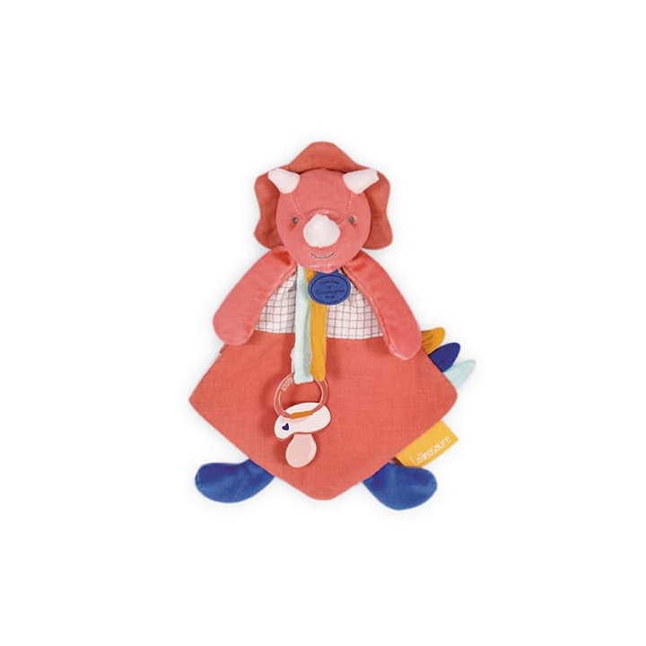 Doudou Dárková sada - Hračka s úchytem na dudlík dinosaurus růžový 23 cm