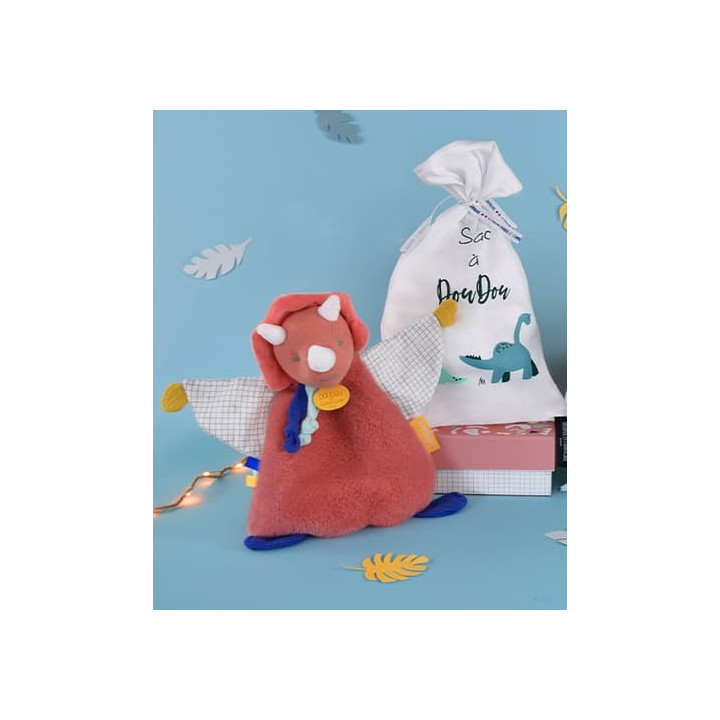Doudou Dárková sada - Hračka s úchytem na dudlík dinosaurus růžový 23 cm