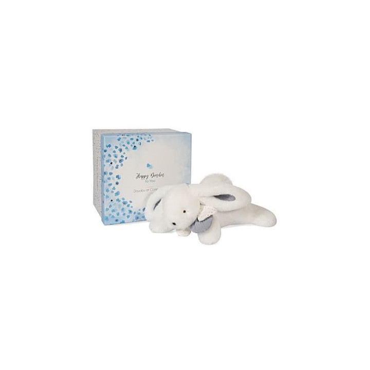 Doudou Dárková sada - Plyšový králíček s bílou bambulkou 25 cm