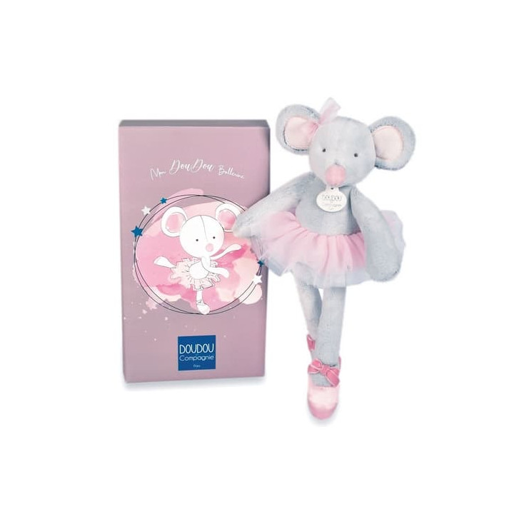 Doudou Dárková sada - Plyšová hračka myška šedá balerína 30 cm