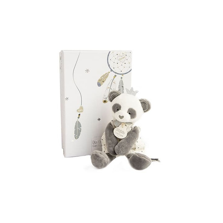 Doudou Dárková sada - plyšová hračka panda s dečkou 20 cm