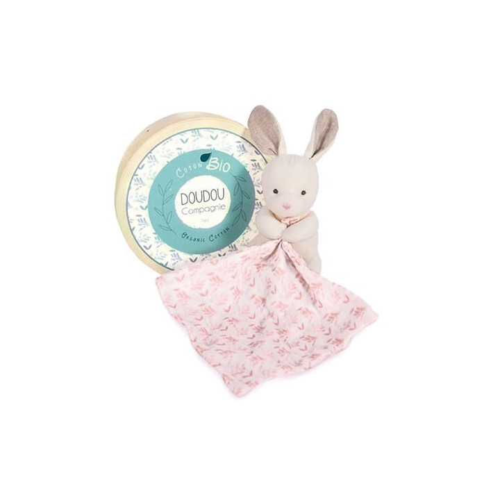 Doudou Dárková sada - Plyšový králiček s růžovou dečkou z BIO bavlny 15 cm