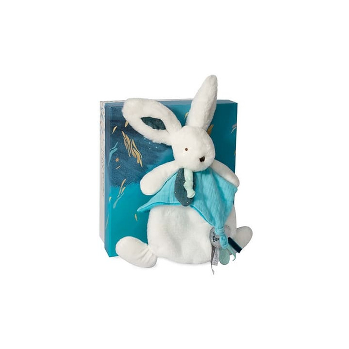 Doudou Dárková sada - Plyšový králíček s muchláčkem 25 cm modrá