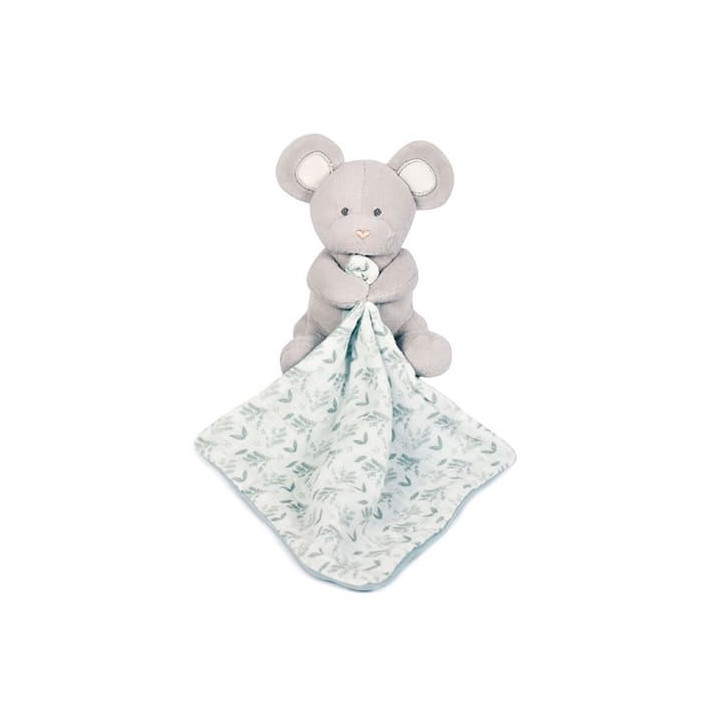 Doudou Dárková sada - Plyšová myška s dečkou z BIO bavlny 15 cm zeleno-bílá