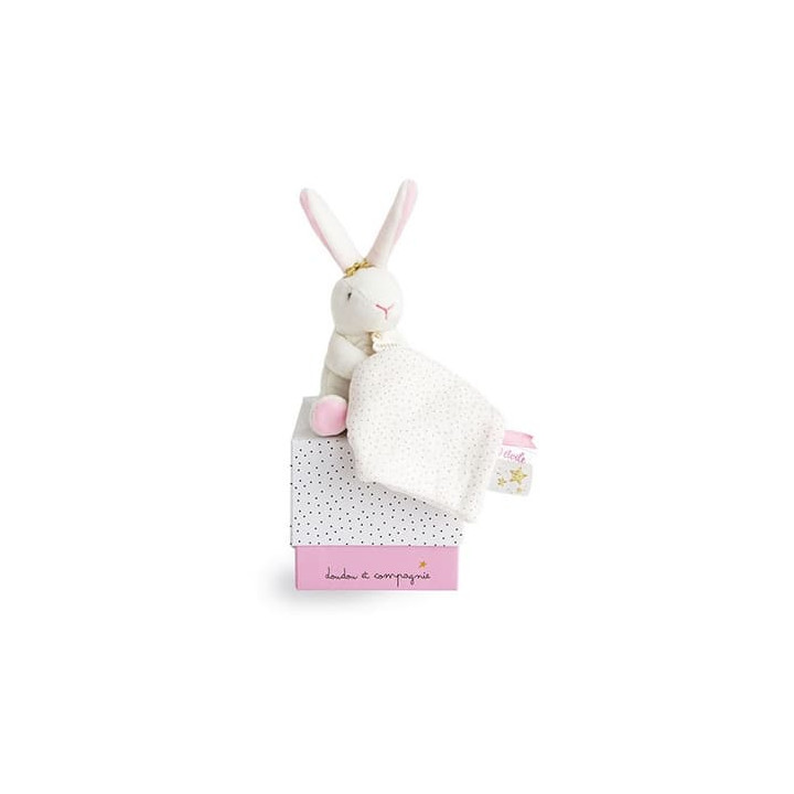 Doudou Dárková sada - Plyšový králíček s muchláčkem 10 cm ružová