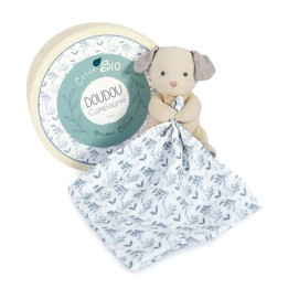 Doudou Dárková sada - Plyšový pejsek s dečkou z BIO bavlny 15 cm