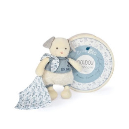 Doudou Dárková sada - Plyšový pejsek s dečkou z BIO bavlny 22 cm