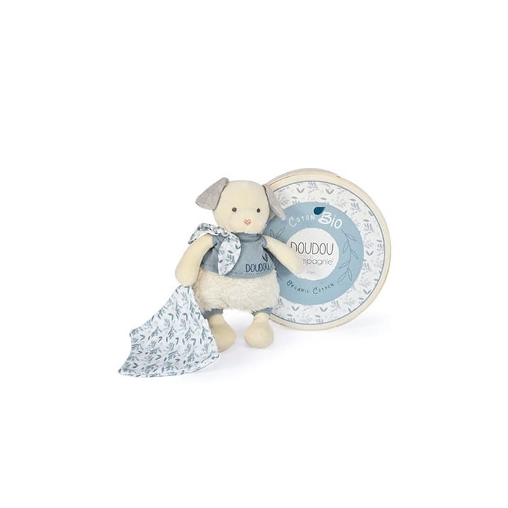 Doudou Dárková sada - Plyšový pejsek s dečkou z BIO bavlny 22 cm