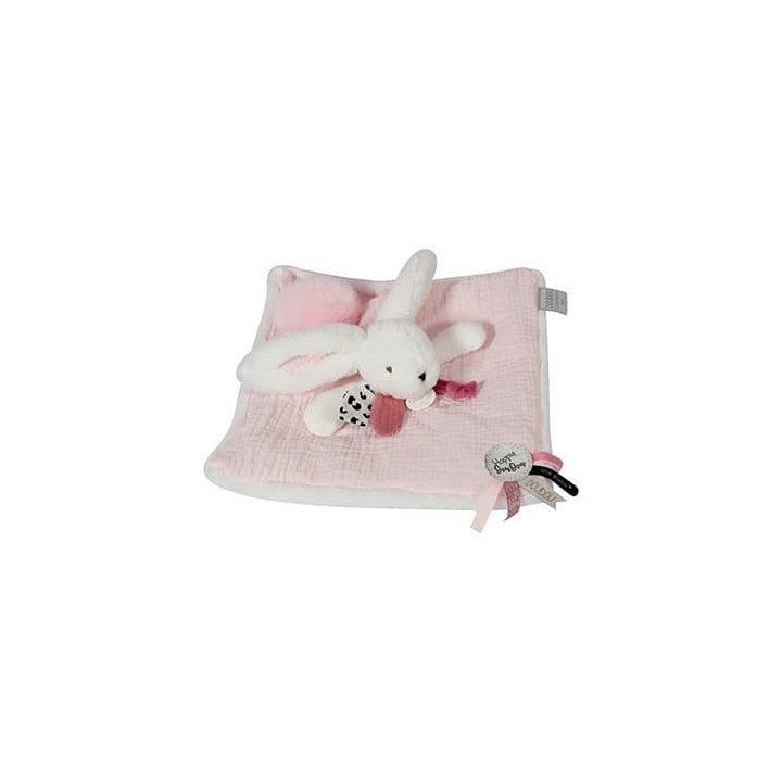 Doudou Dárková sada růžová - králíček s čtvercovou dečkou 25 cm