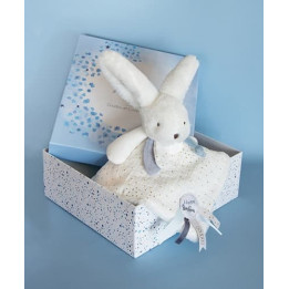 Doudou Dárková sada modrá - králíček s čtvercovou dečkou 25 cm
