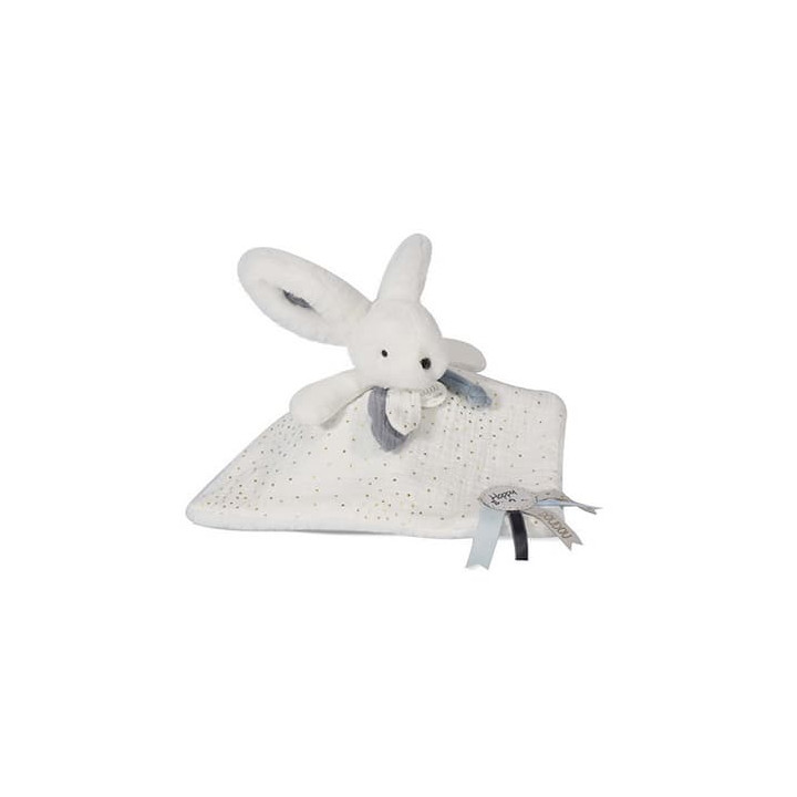 Doudou Dárková sada modrá - králíček s čtvercovou dečkou 25 cm