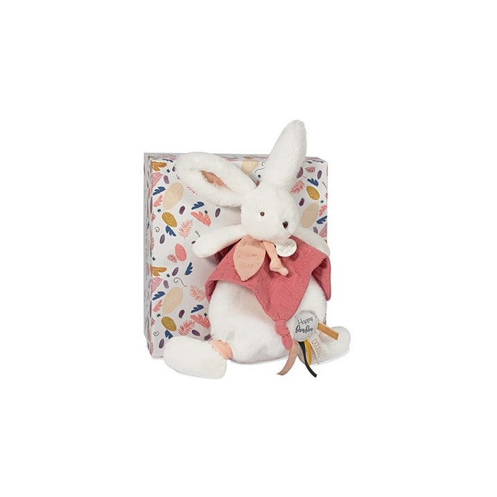 Doudou Dárková sada - Plyšový zajíček s muchláčkem 25 cm starorůžová