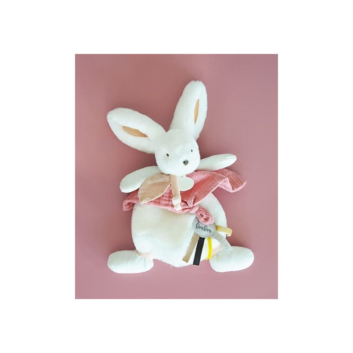 Doudou Dárková sada - Plyšový zajíček s muchláčkem 25 cm starorůžová
