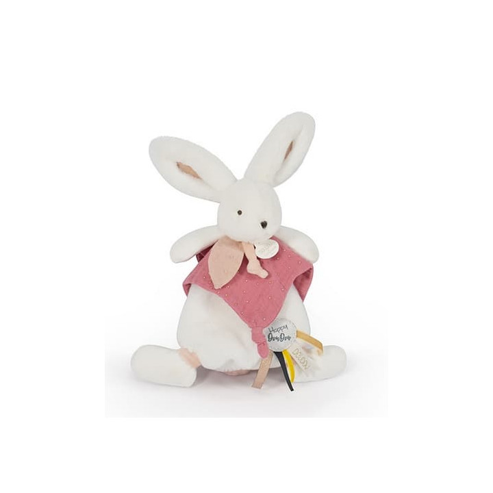 Doudou Dárková sada - Plyšový zajíček s muchláčkem 25 cm starorůžová
