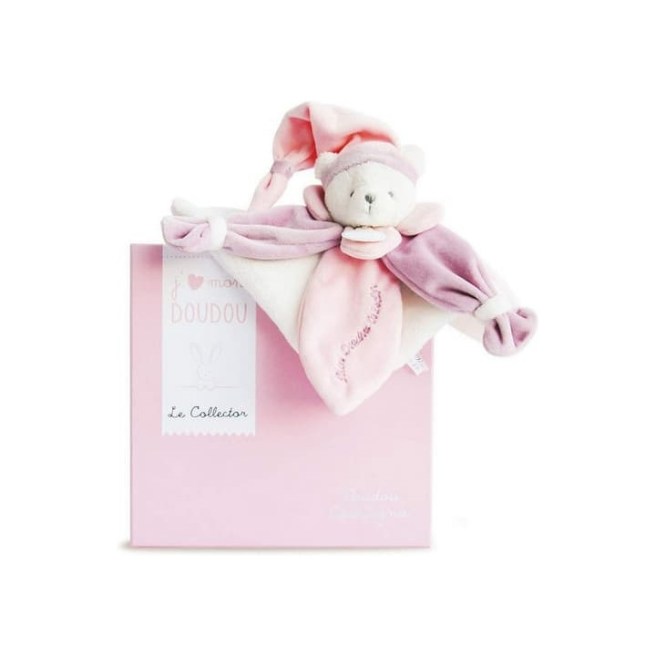 Doudou Dárková sada - plyšový usínáček růžový medvídek 24 cm