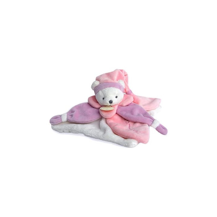 Doudou Dárková sada - plyšový usínáček růžový medvídek 24 cm