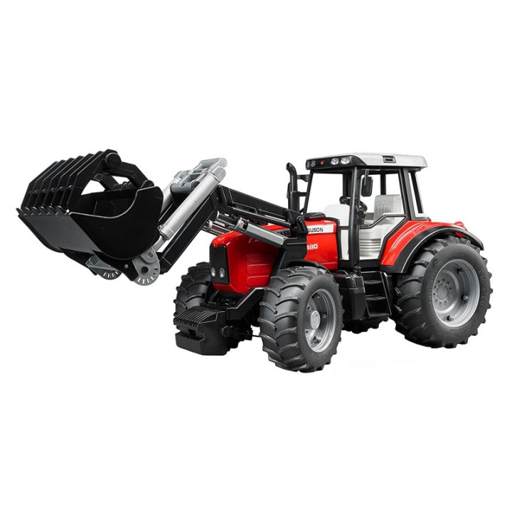 Bruder 2046 Massey Ferguson 7480 s čelním nakladačem a přepravníkem klád