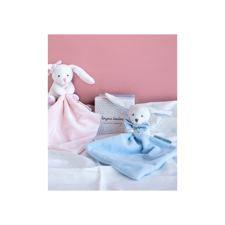 Doudou Dárková sada modrá - králíček s muchláčkem 10 cm