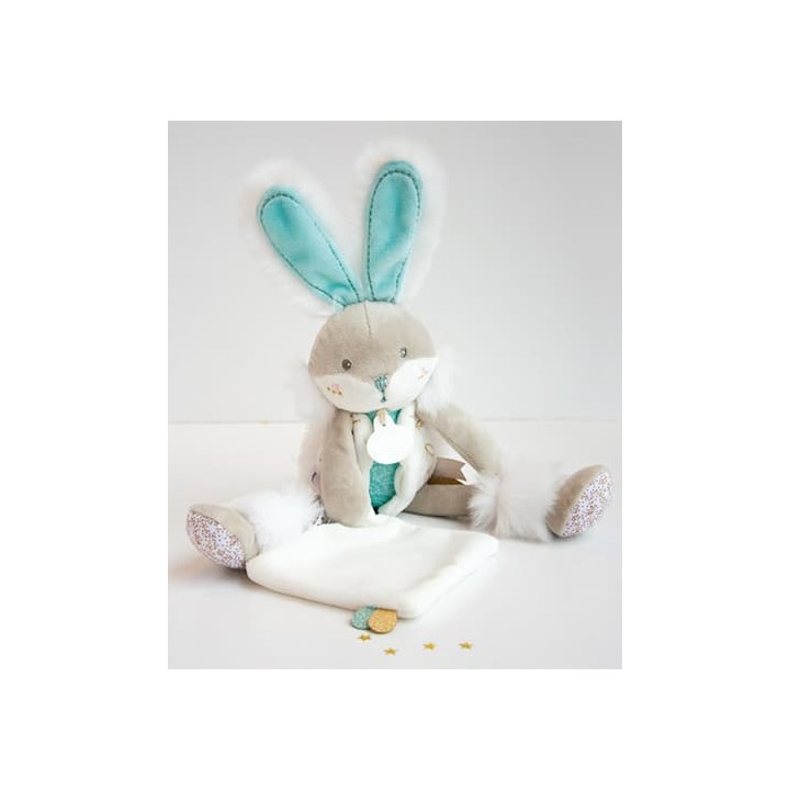 Doudou Dárková sada - plyšový zajíček s dečkou 31 cm tyrkysový