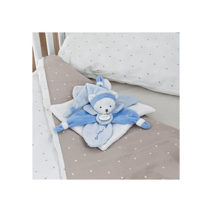 Doudou Dárková sada - plyšový usínáček modrý medvídek 24 cm